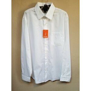 New Elevate Mens Large Long Roll Tab Sleeves Top Button Down Collared White